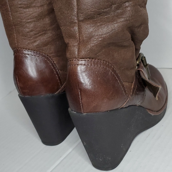Aldo Fur Lined Brown Wedge Heel Boots - Picture 5 of 6
